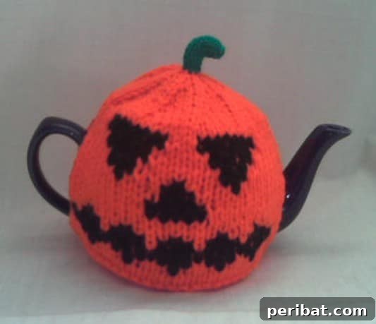 Knit Jack-O-Lantern Tea Cozy