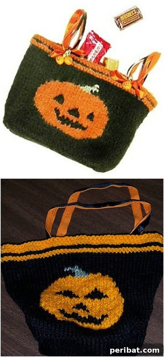 Knit Jack-O-Lantern Trick-Or-Treat Bag