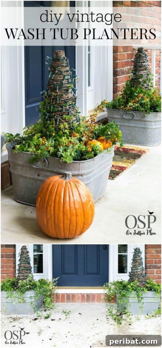 Rustic Fall Washtub Planters