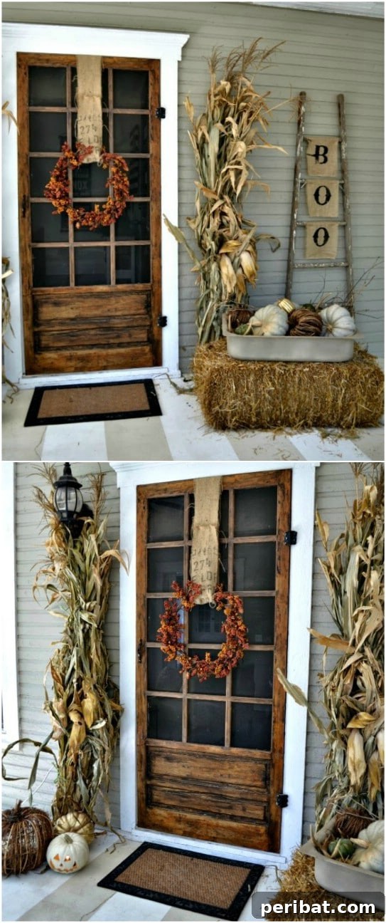 Rustic Cornstalk Front Porch