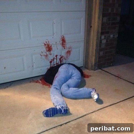 25 Spine-Chilling DIY Creations for Your Most Frightening Halloween 19 Gruesome Garage Door Victim