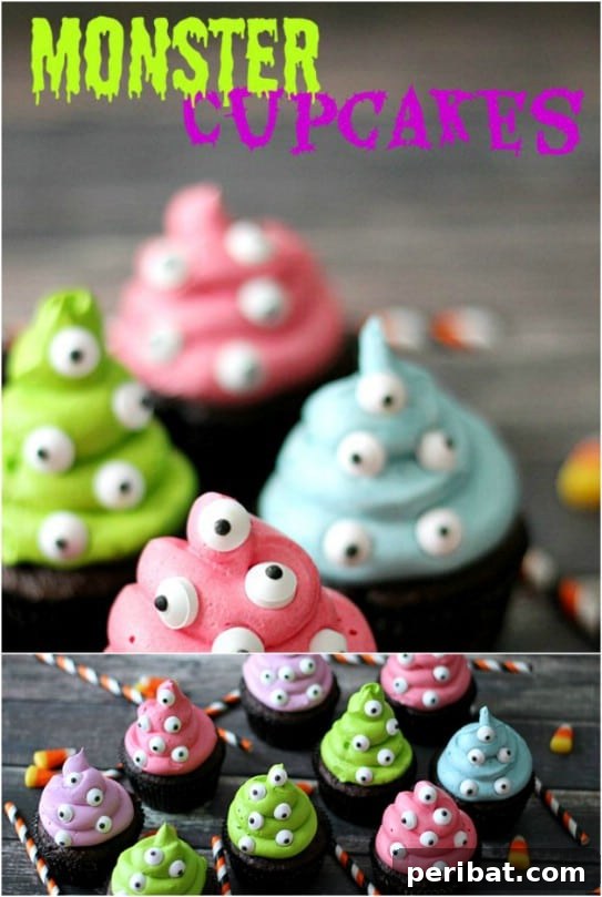Frightfully Delicious: 30 Halloween Cupcakes for Your Ultimate Spooky Bash 12 Easy Colorful Monster Cupcakes