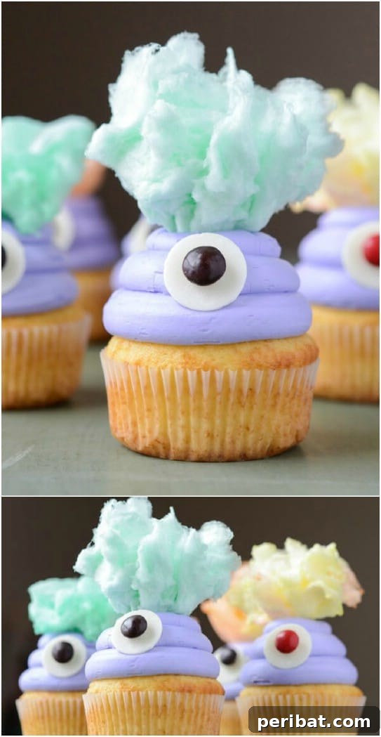 Frightfully Delicious: 30 Halloween Cupcakes for Your Ultimate Spooky Bash 13 Cotton Candy Monster Cupcakes