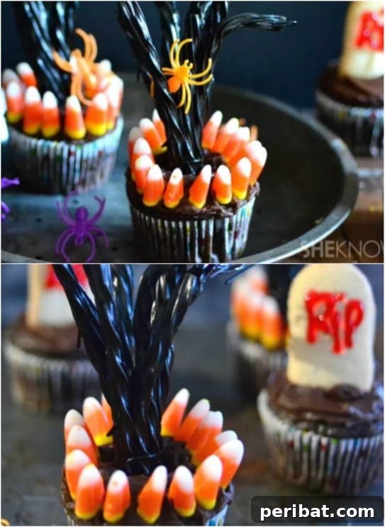 Frightfully Delicious: 30 Halloween Cupcakes for Your Ultimate Spooky Bash 5 Spooky Tree Cupcakes