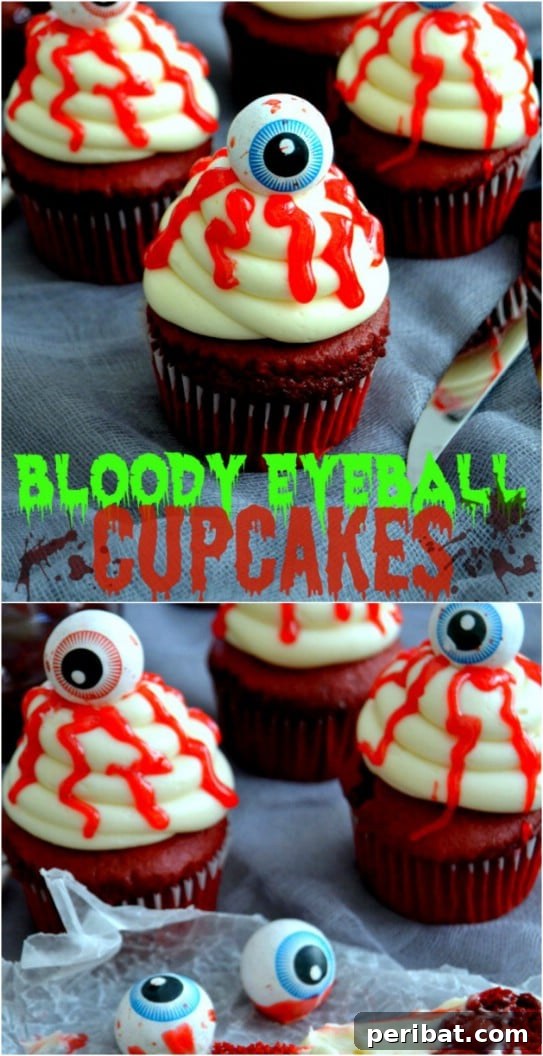 Frightfully Delicious: 30 Halloween Cupcakes for Your Ultimate Spooky Bash 8 Gruesome Bloody Eyeball Cupcakes