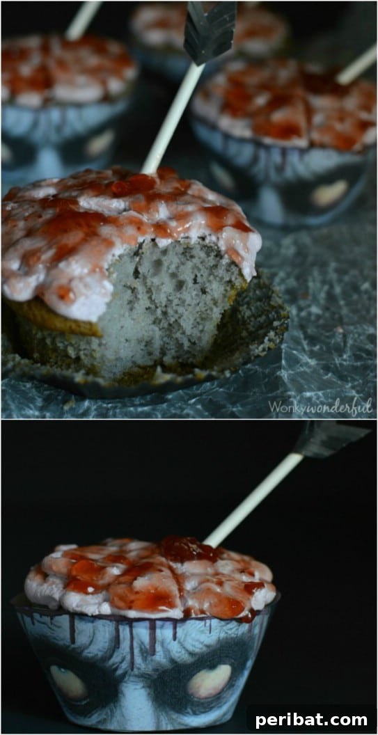 Frightfully Delicious: 30 Halloween Cupcakes for Your Ultimate Spooky Bash 9 Zombie Brain Cupcakes