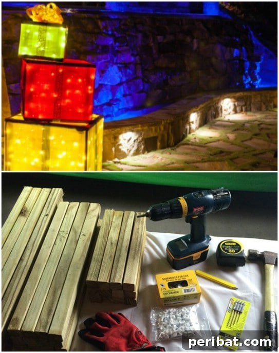 Reclaimed Wood Frame Lighted Gift Boxes