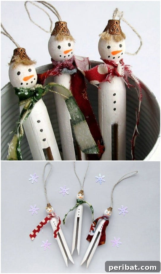 Upcycled Wooden Clothespin Snowmen