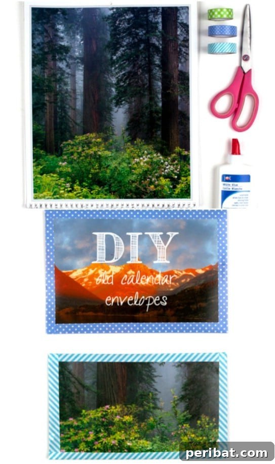 Handmade envelopes created from upcycled calendar pages