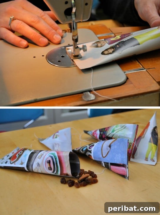 Handmade goody bags for parties or trick-or-treating made from old calendars