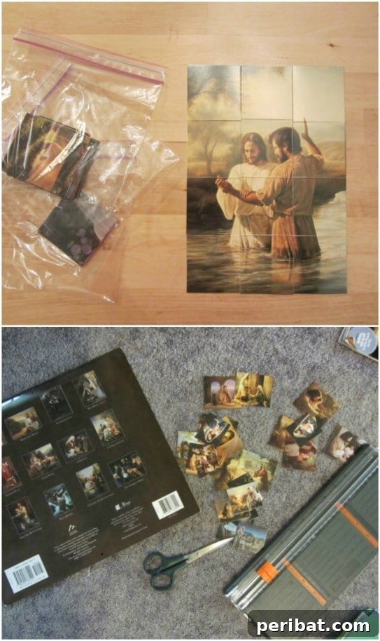 Educational matching game for kids made from cut-out calendar images