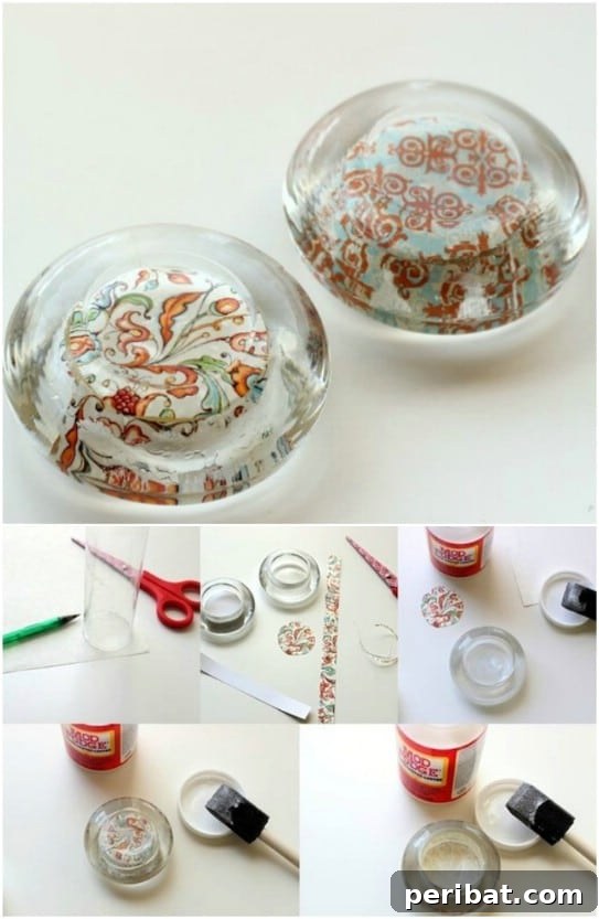 Decorative glass paperweights made with calendar images and Dollar Store candleholders