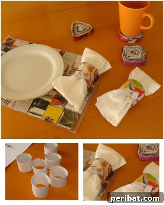 Colorful napkin rings made from upcycled calendar pages