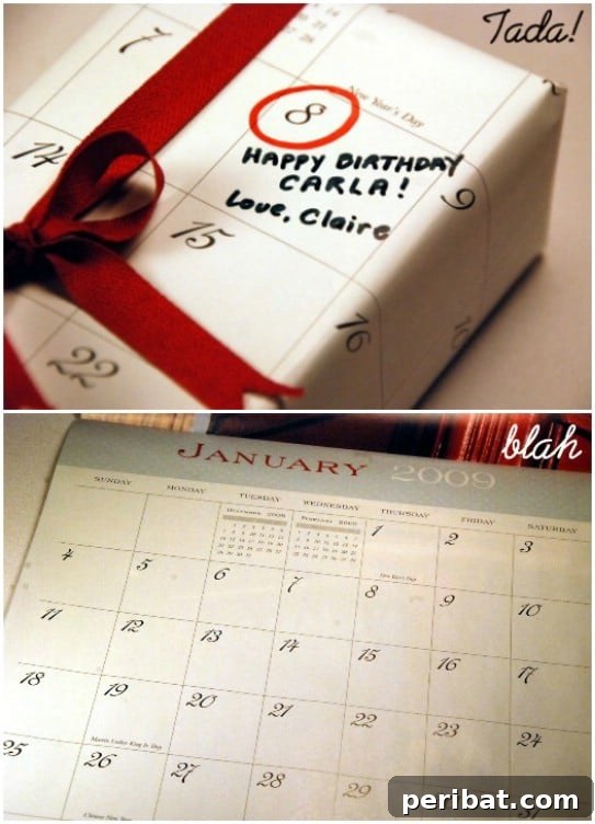 Eco-friendly DIY wrapping paper made from old calendar pages