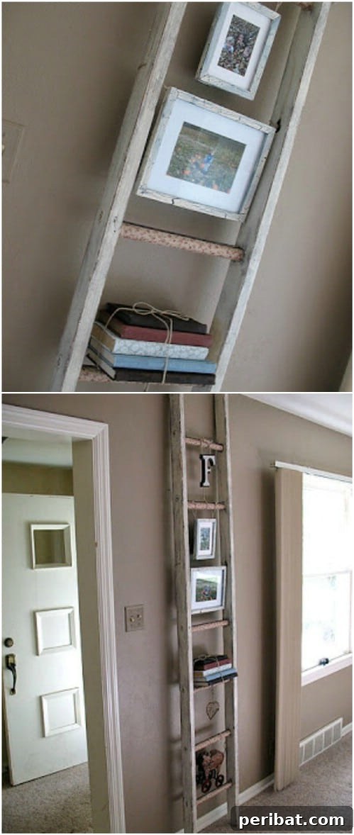 Whimsical DIY Rustic Ladder Photo Display for Weddings