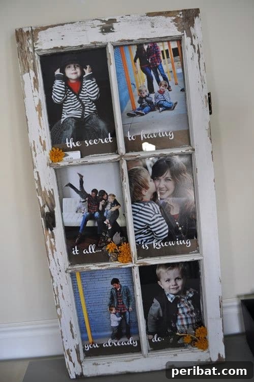 Charming Repurposed Window Photo Display for Rustic Weddings