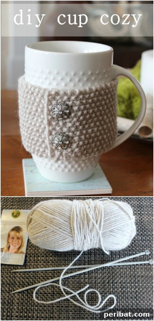 Speedy Knits: 25 Adorable Christmas Gift Ideas 7 DIY Knit Cup Cozy with customizable buttons