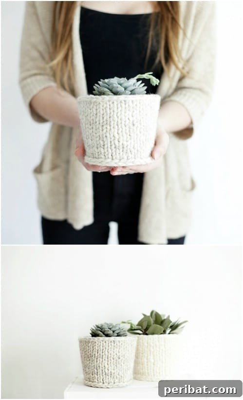 Speedy Knits: 25 Adorable Christmas Gift Ideas 8 Quick And Easy Knit Plant Cover for plant lovers
