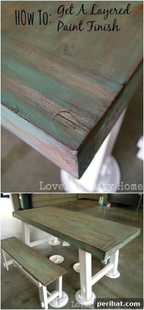 Weathered teal finish on furniture, showcasing visible wood grain for a rustic and distressed look.