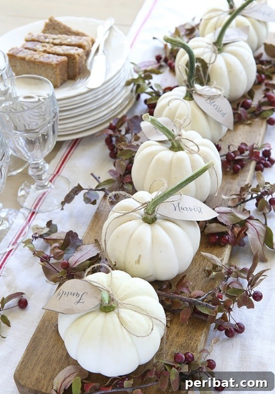 White Pumpkin Leaves Centerpiece