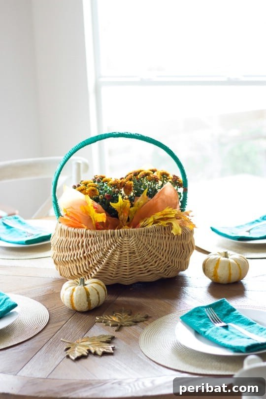 Thrift Store Basket Thanksgiving Centerpiece