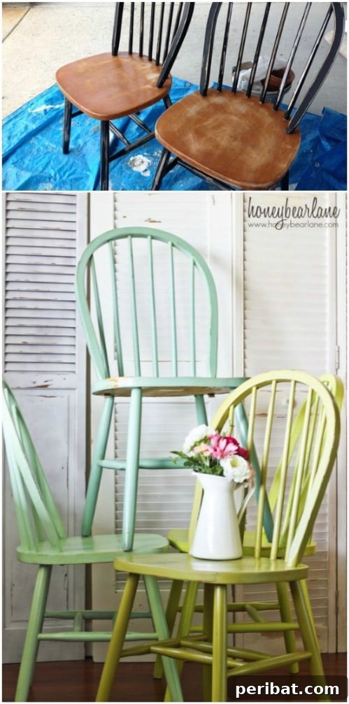 50 Ombre Home Decor Projects to Transform Your Home with Gradient Splendor 19 Just paint each of your chairs a slightly different color.