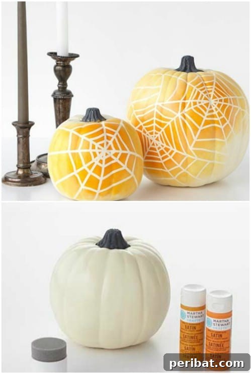 50 Ombre Home Decor Projects to Transform Your Home with Gradient Splendor 42 Make ombre spiderweb pumpkins to celebrate Halloween.