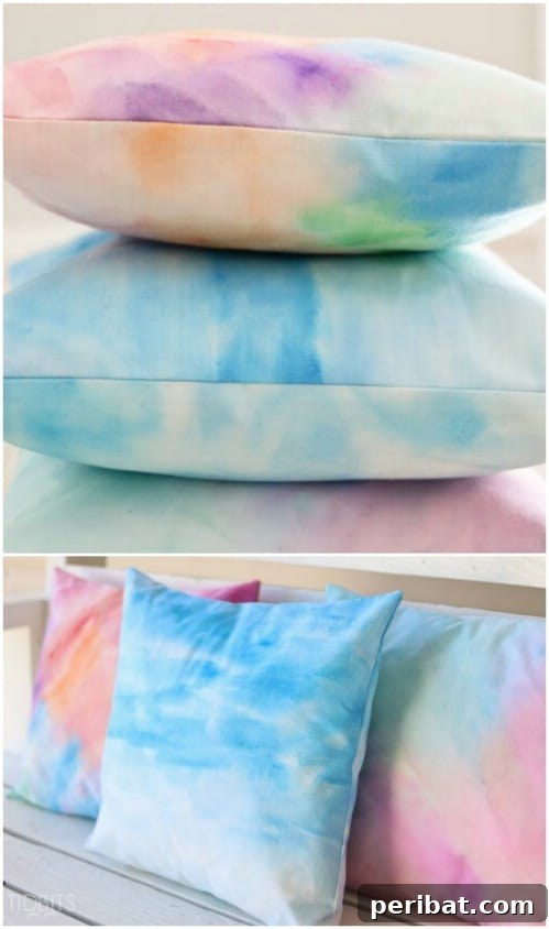 50 Ombre Home Decor Projects to Transform Your Home with Gradient Splendor 51 Apply watercolors to fabric to make ombre pillows.