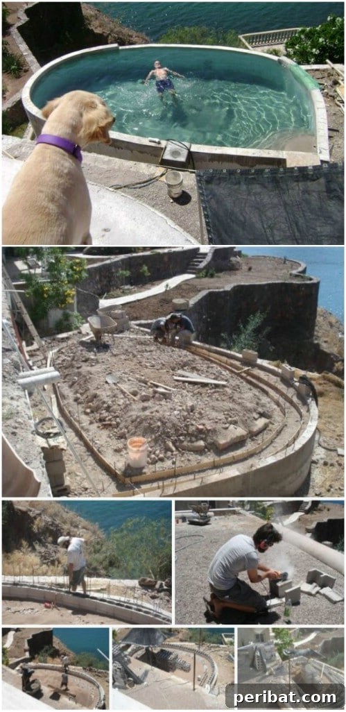 DIY concrete swimming pool built with an amazing view