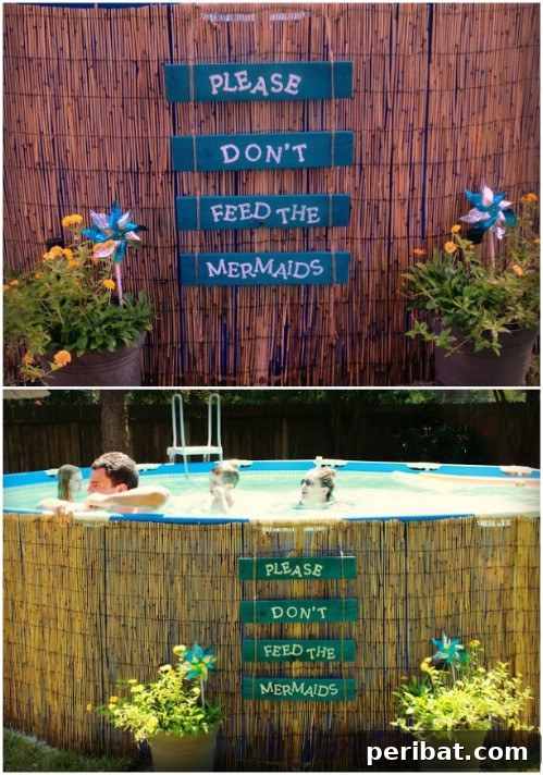 Handmade 'Don't Feed The Mermaids' sign for a pool area