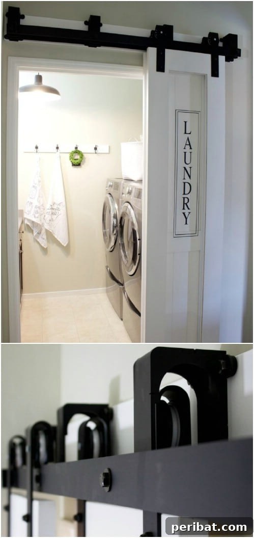 Elevate Your Home: 60 DIY Barn Door Projects for Farmhouse Style 48 Laundry Room Sliding Barn Door with Adorable Sign