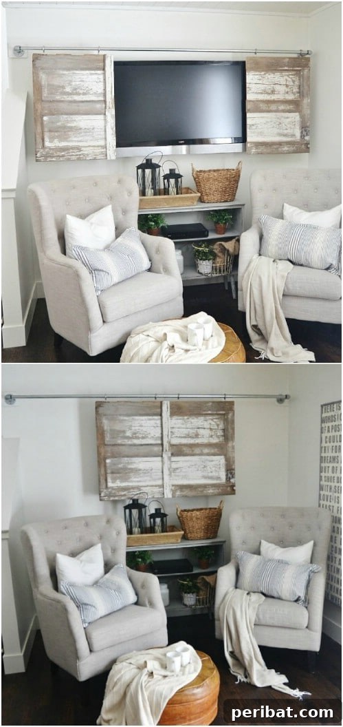 Elevate Your Home: 60 DIY Barn Door Projects for Farmhouse Style 49 Industrial Pipe Sliding Barn Door Television Cover