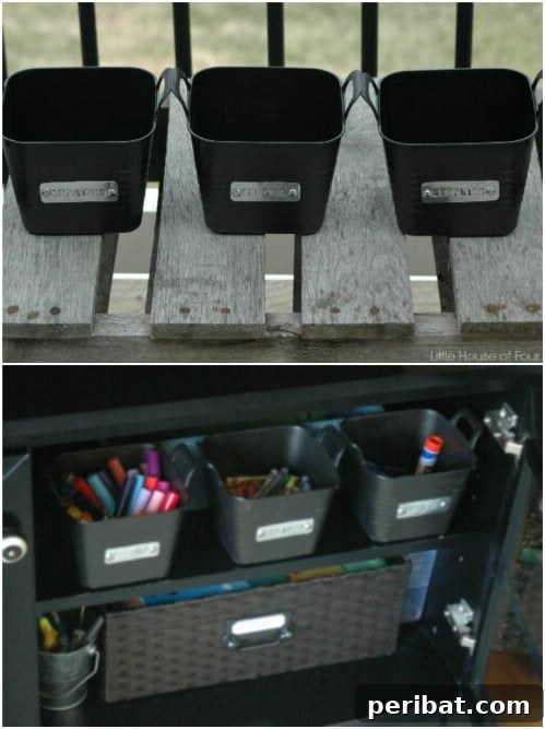 Beyond Basic Bins: Decorating Ideas to Transform Your Storage 14 Stamp your bins with metal labels.