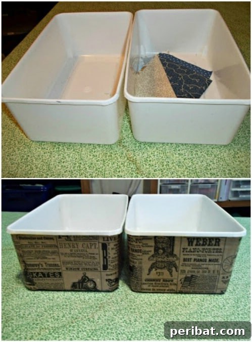 Beyond Basic Bins: Decorating Ideas to Transform Your Storage 27 Decoupage your bins using an old paper bag.