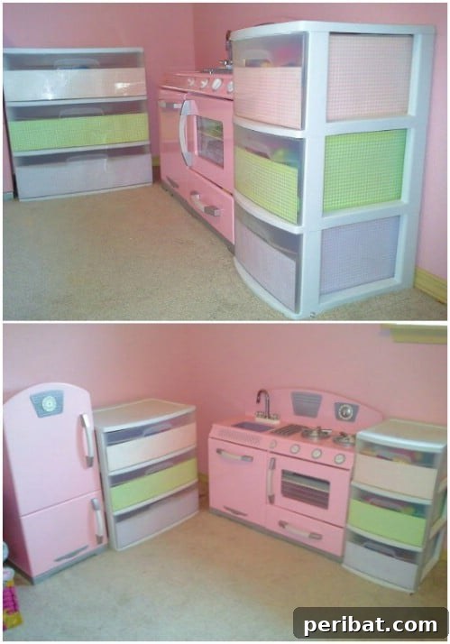 Beyond Basic Bins: Decorating Ideas to Transform Your Storage 45 These plastic bin drawers are part of an adorable play kitchen.
