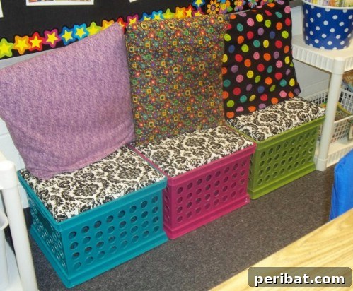 Beyond Basic Bins: Decorating Ideas to Transform Your Storage 48 Colorful bins make for colorful seats.