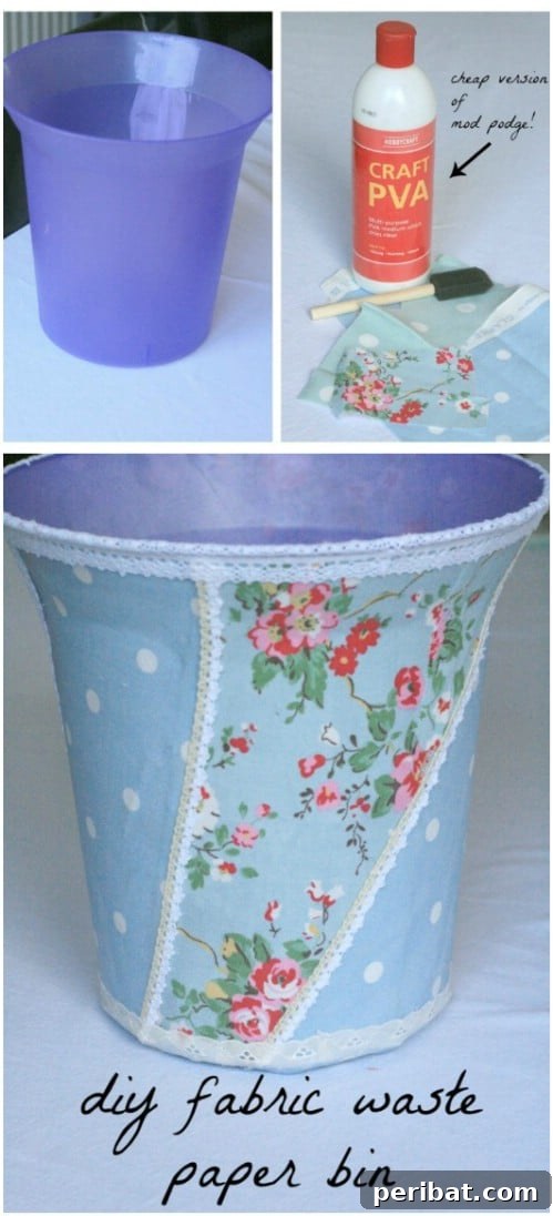 Beyond Basic Bins: Decorating Ideas to Transform Your Storage 54 Apply fabric to a plastic container.