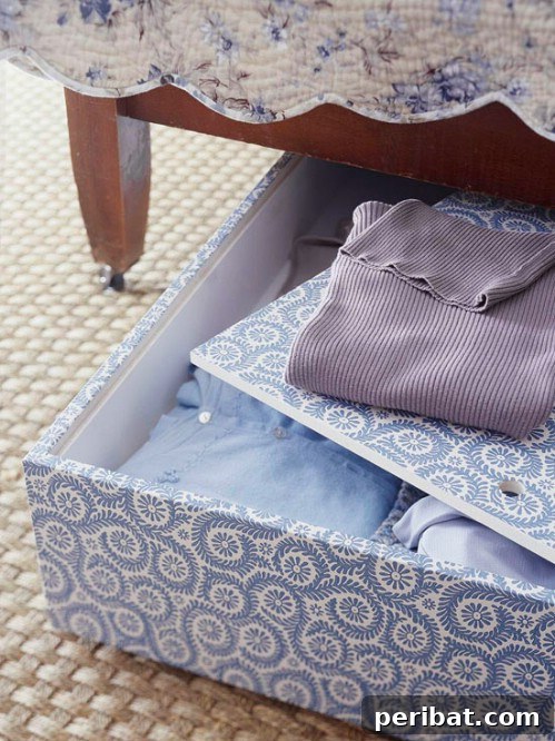 Beyond Basic Bins: Decorating Ideas to Transform Your Storage 55 Cover a storage container in wallpaper.