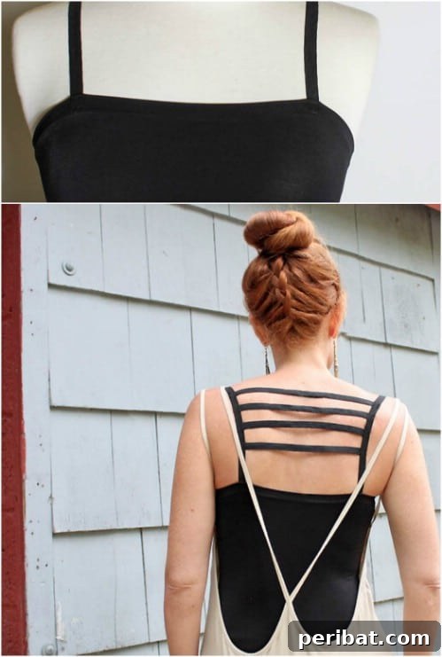 Add some extra straps to the back of a tank top.