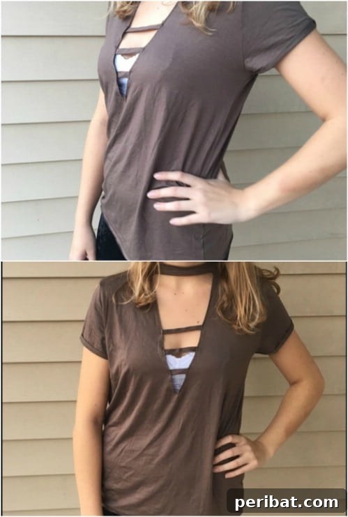 Make a ladder down the front of a T-shirt.