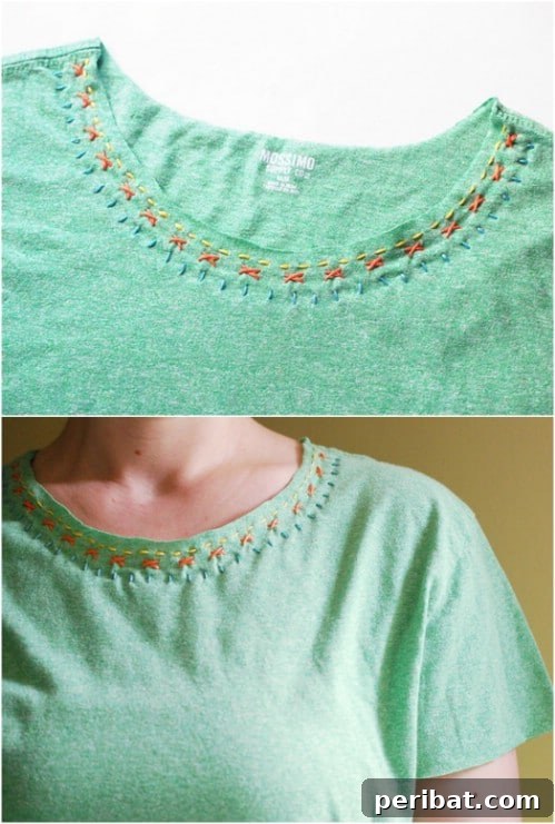 Embellish a tee with stitching.