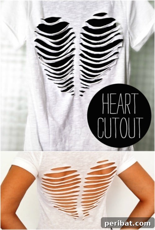 Cute a heart pattern into a T-shirt.