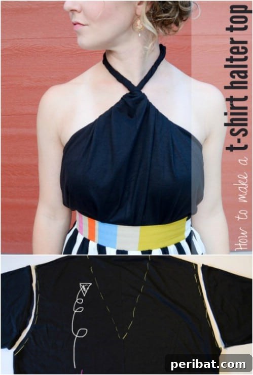 Turn your T-shirt into a cute halter top.