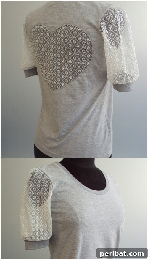 Lace sleeves and a heart-shaped cutout.
