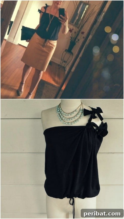 Try this one-shoulder double-tied T-shirt modification for a fun no-sew project.