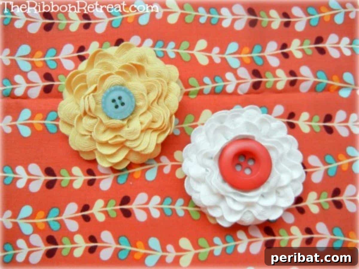 Sweet Ric Rac Flower Bows made from felt and ric rac ribbon, layered and adorned with a button center.