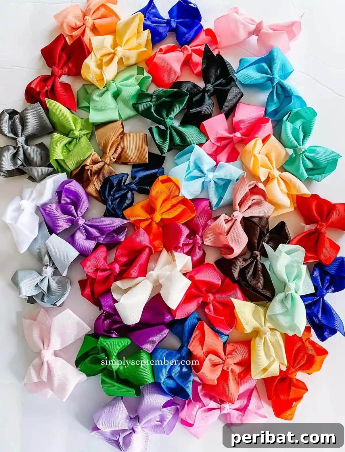 Timeless Easy Ribbon Bows, showing various sizes and colors of classic looped ribbon bows for versatile styling.