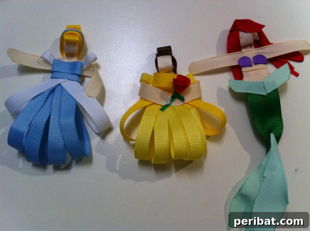 Charming Disney Princess Ribbon Bows, each designed to represent a beloved princess with specific colors and embellishments.