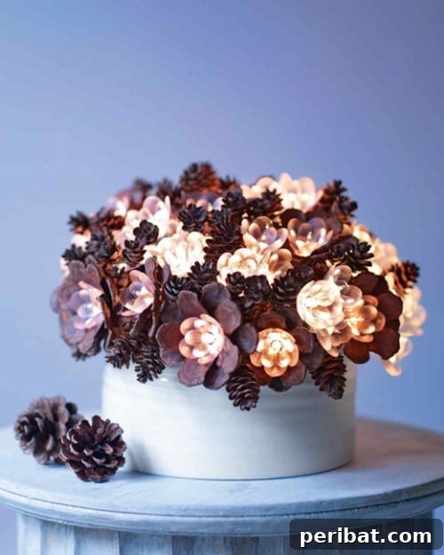 DIY Lighted Pinecone Arrangement