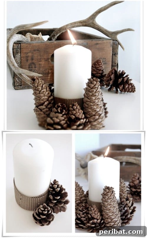Upcycled Cardboard And Pinecone Candleholder
